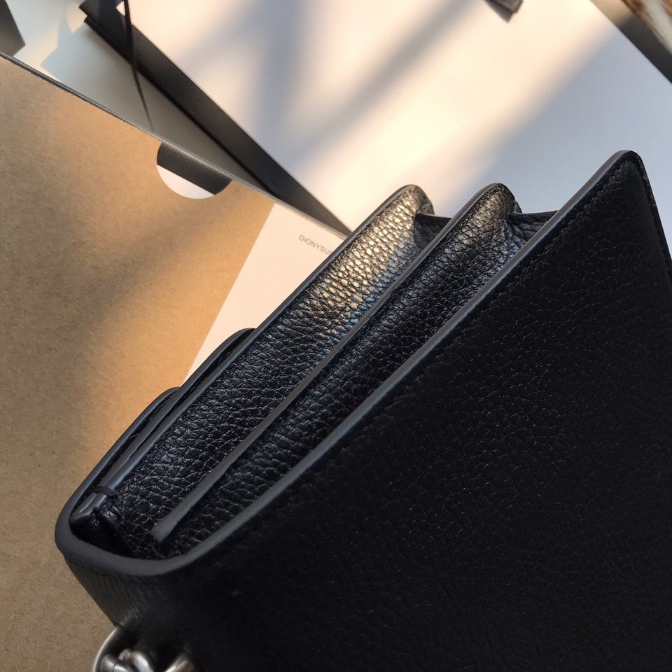 GUCCI DIONYSUS LEATHER SMALL RECTANGULAR BAG BLACK 28x17x9cm