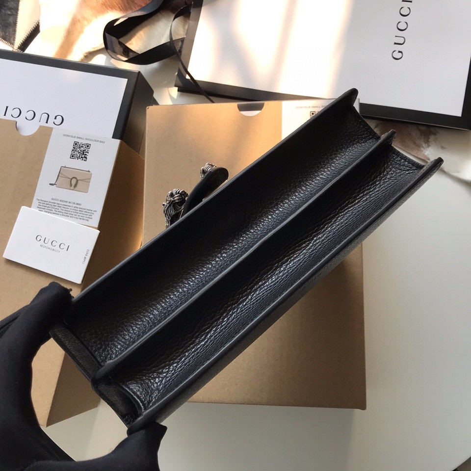 GUCCI DIONYSUS LEATHER SMALL RECTANGULAR BAG BLACK 28x17x9cm