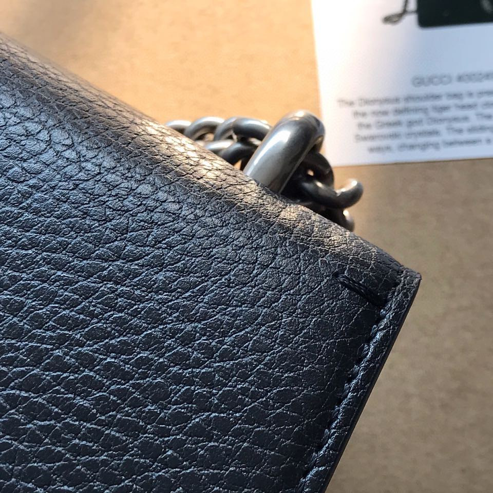GUCCI DIONYSUS LEATHER SMALL RECTANGULAR BAG BLACK 28x17x9cm