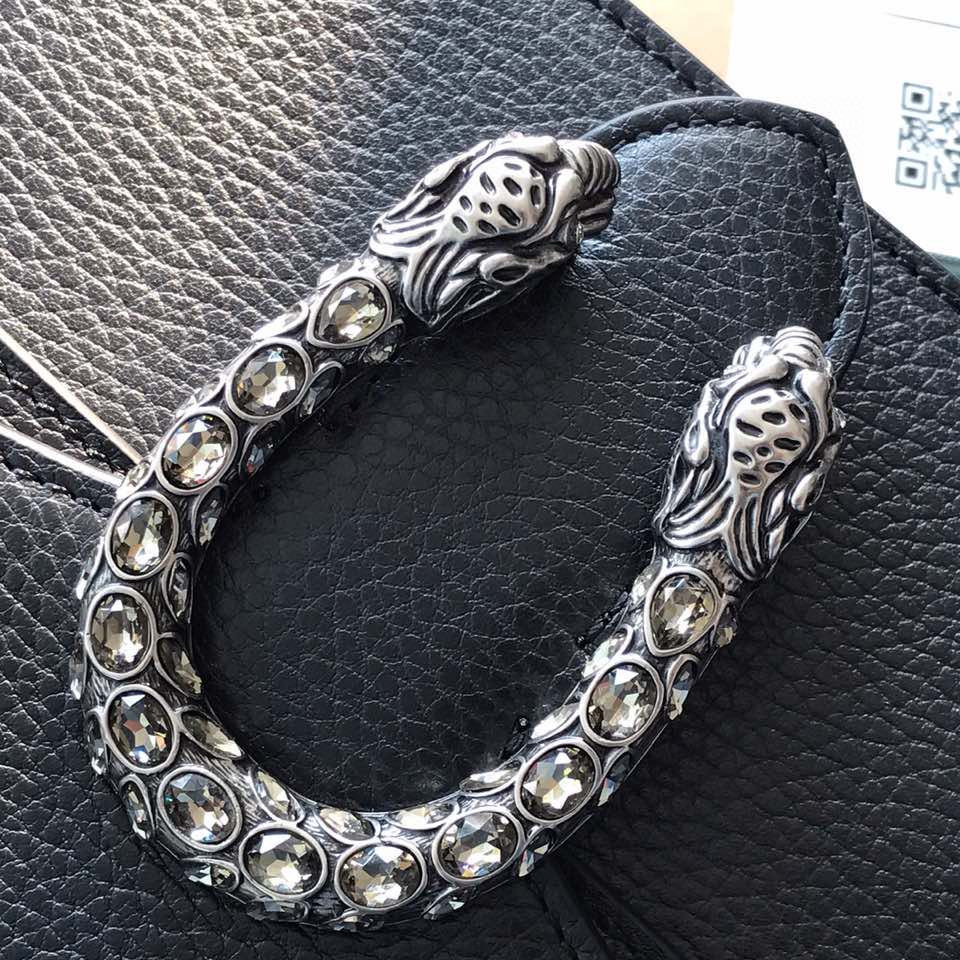 GUCCI DIONYSUS LEATHER SMALL RECTANGULAR BAG BLACK 28x17x9cm