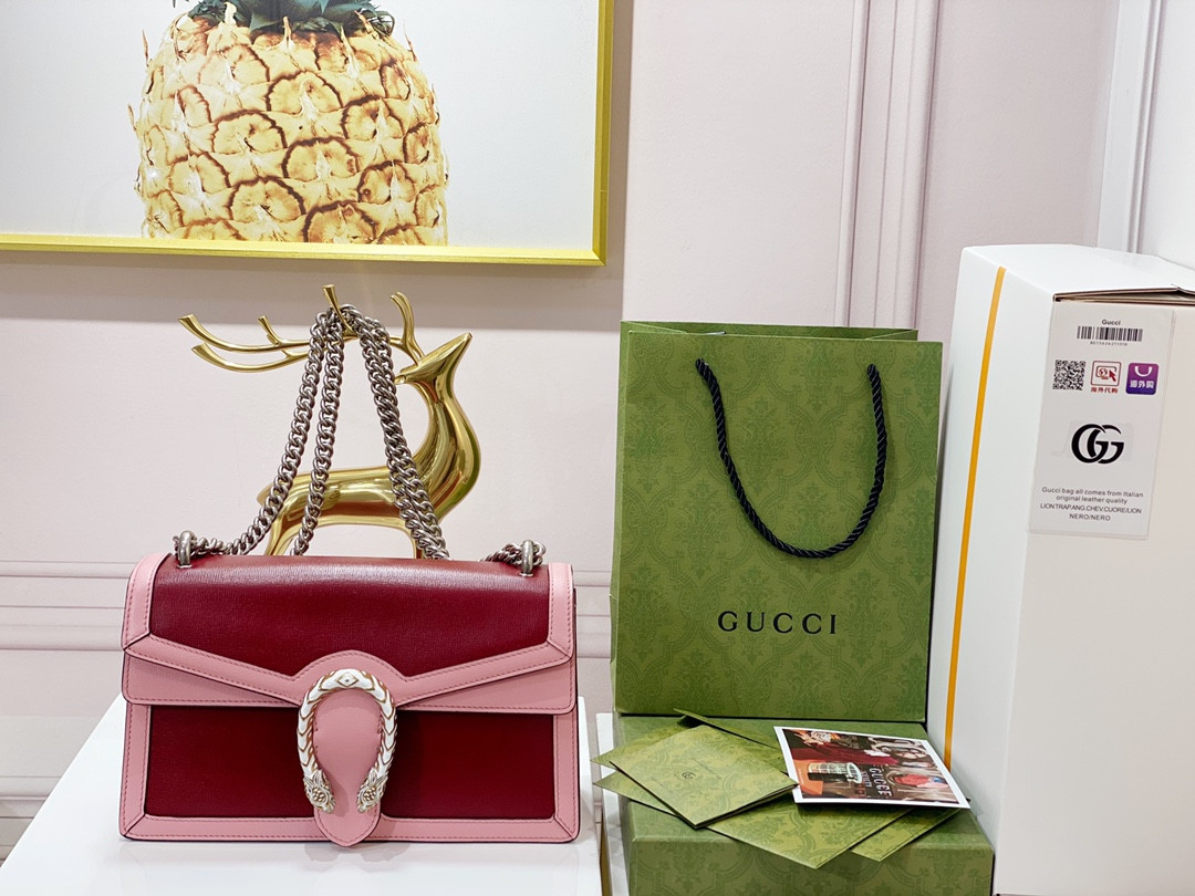 GUCCI DIONYSUS SMALL SHOULDER BAG PINK RED 11"Wx7"Hx3.5"D