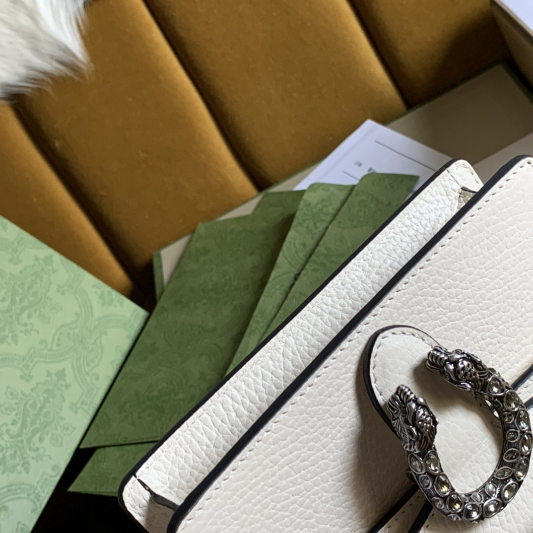 GUCCI DIONYSUS LEATHER SUPER MINI BAG WHITE 6.5"Wx3.9"Hx1.6"D
