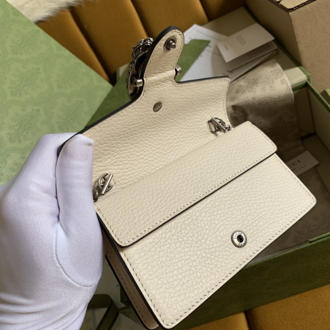 GUCCI DIONYSUS LEATHER SUPER MINI BAG WHITE 6.5"Wx3.9"Hx1.6"D