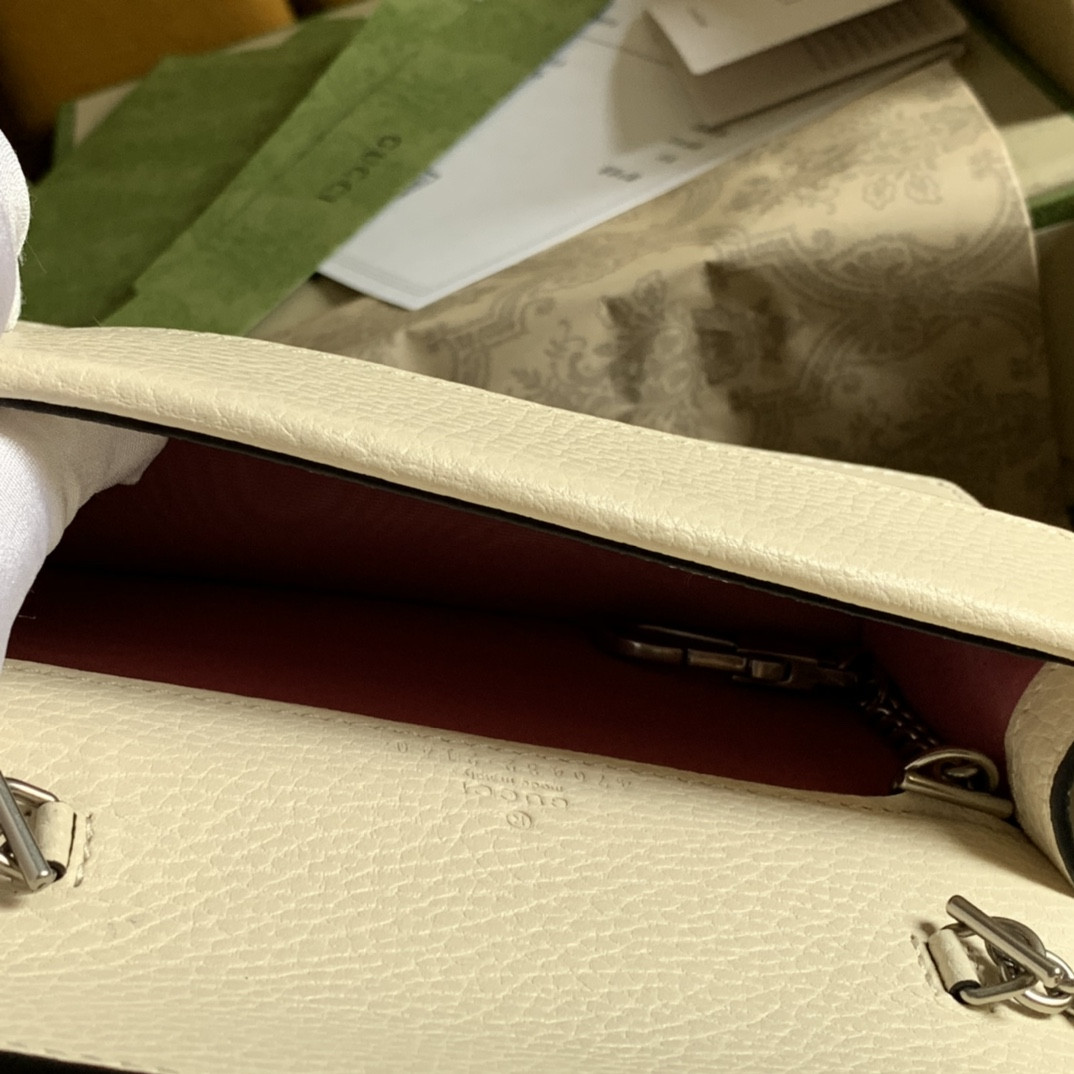GUCCI DIONYSUS LEATHER SUPER MINI BAG WHITE 6.5"Wx3.9"Hx1.6"D