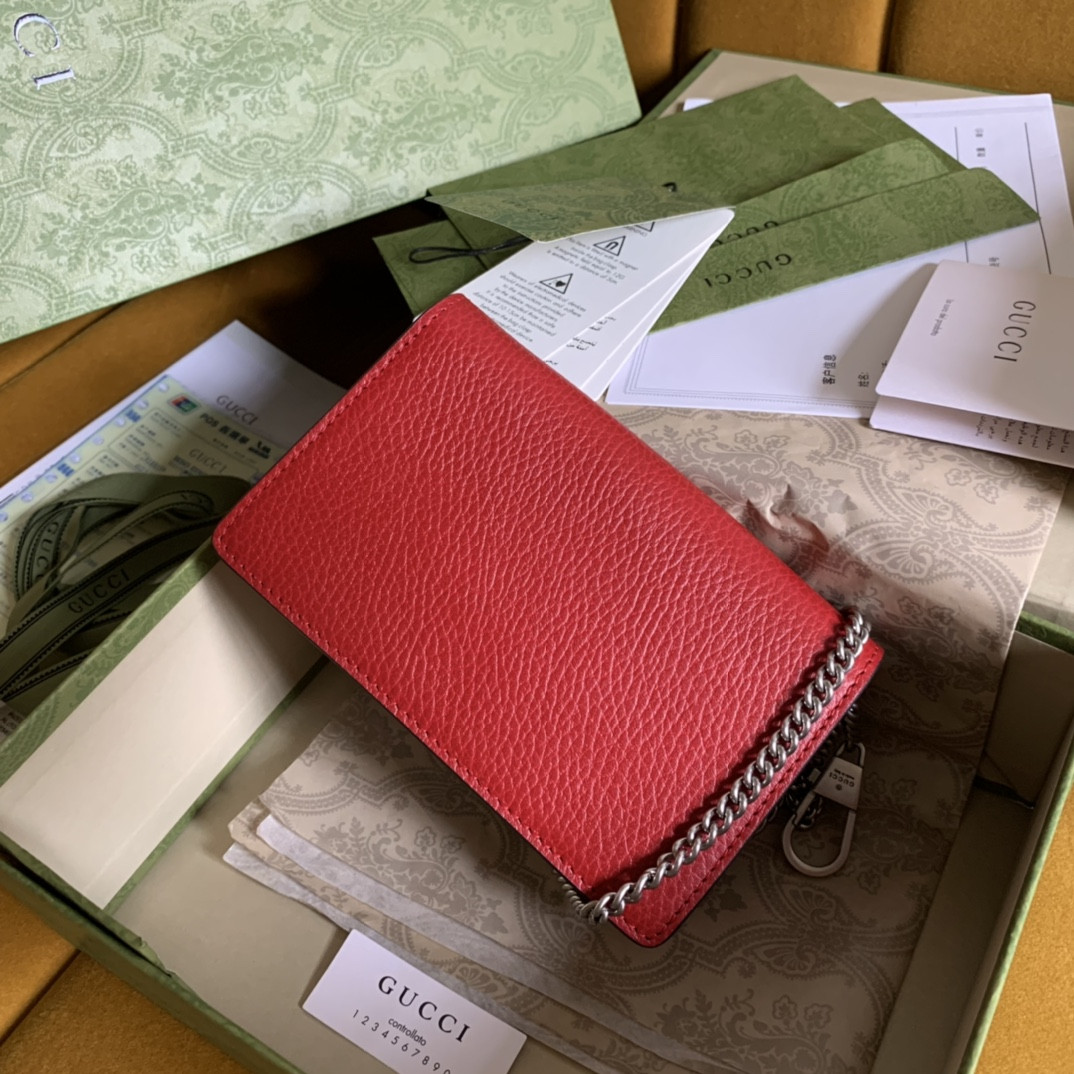 GUCCI DIONYSUS LEATHER SUPER MINI BAG RED 6.5"Wx3.9"Hx1.6"D
