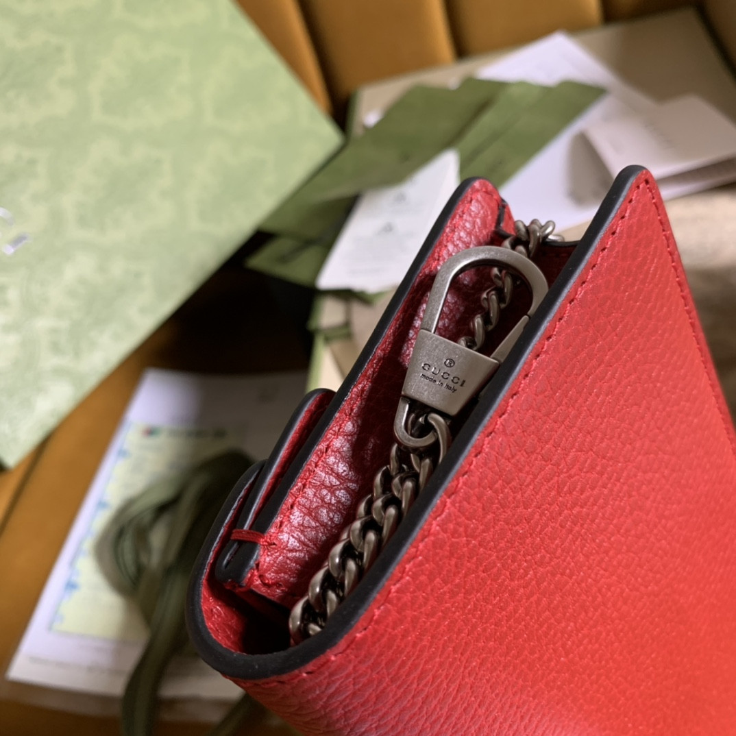 GUCCI DIONYSUS LEATHER SUPER MINI BAG RED 6.5"Wx3.9"Hx1.6"D