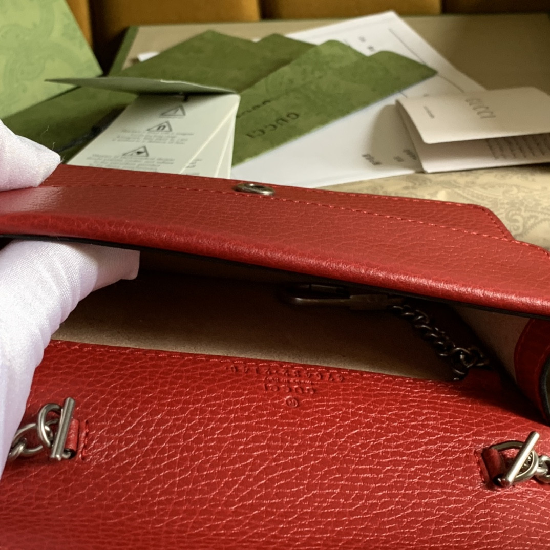 GUCCI DIONYSUS LEATHER SUPER MINI BAG RED 6.5"Wx3.9"Hx1.6"D