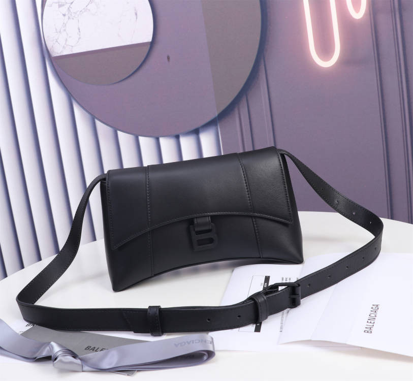 Balenciaga WOMEN'S HOURGLASS WALLET SHOULDER BAG IN BLACK L9 x H5.9 x W3.9 inch