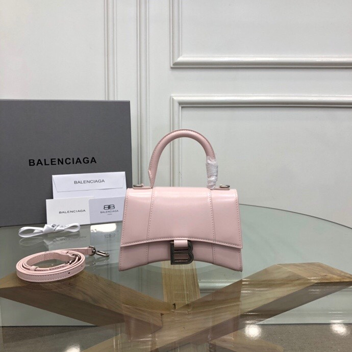 Balenciaga WOMEN'S HOURGLASS MINI HANDBAG BOX IN LIGHT PINK L7.4 x H5.1 x W3.1 inch