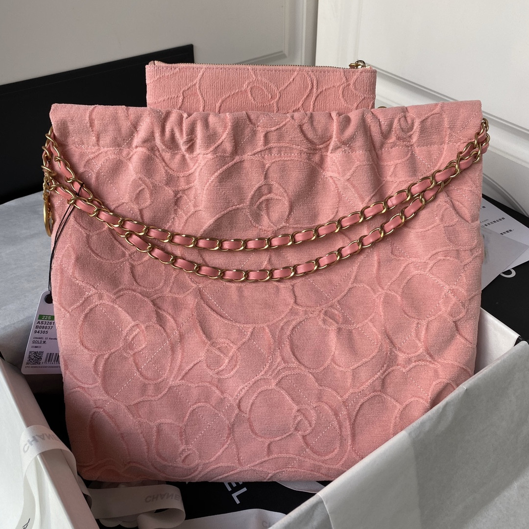 CHANEL 22 HANDBAG velvet pink 15.2×16.4×3.1 in