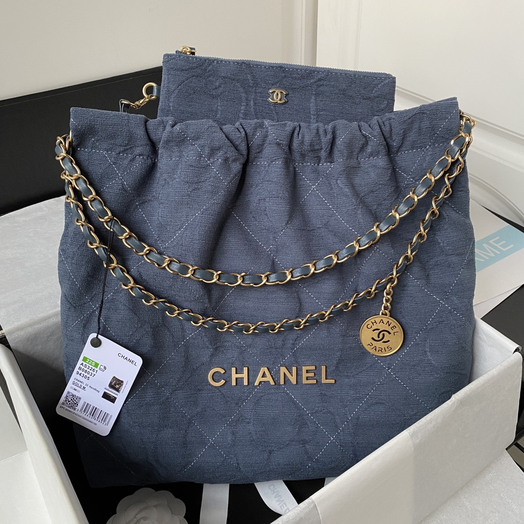 CHANEL 22 HANDBAG velvet blue 15.2×16.4×3.1 in