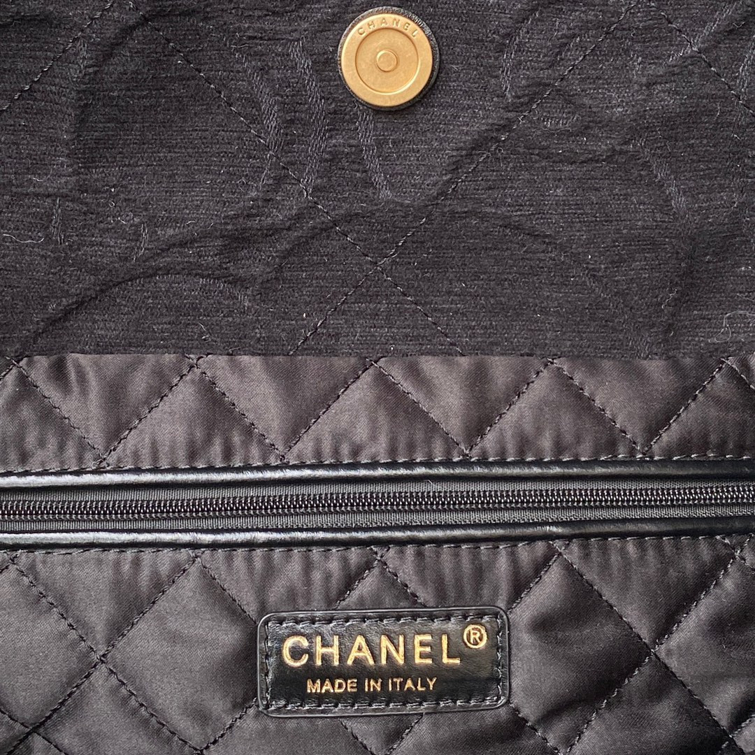 CHANEL 22 HANDBAG velvet black 15.2×16.4×3.1 in