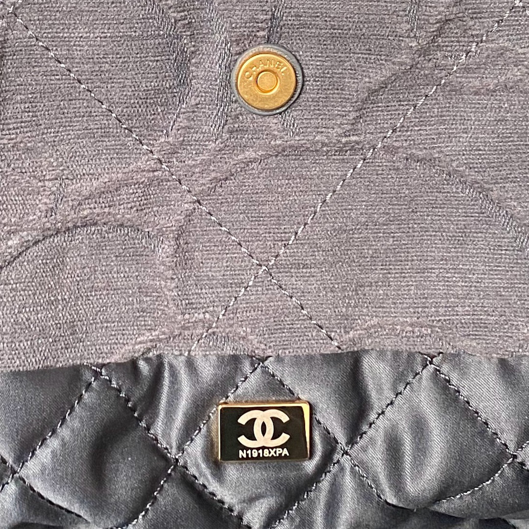 CHANEL 22 HANDBAG velvet GREY 15.2×16.4×3.1 in