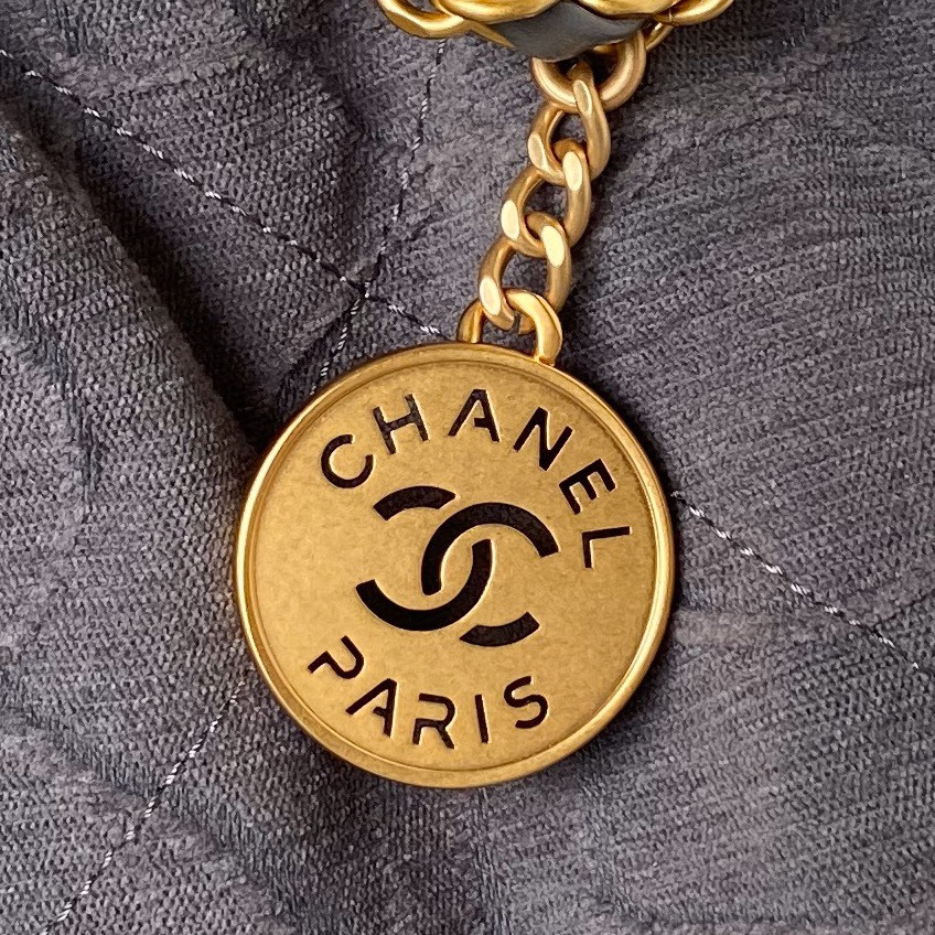 CHANEL 22 SMALL HANDBAG velvet GREY 13.7×14.4×2.7 in