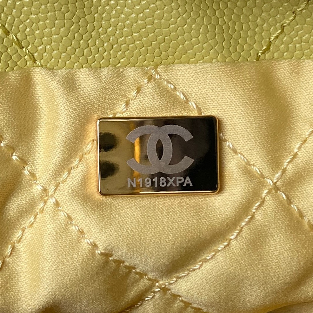 CHANEL 22 MINI HANDBAG GRAINED LEATHER YELLOW 7.8 × 7.4 × 2.3 in