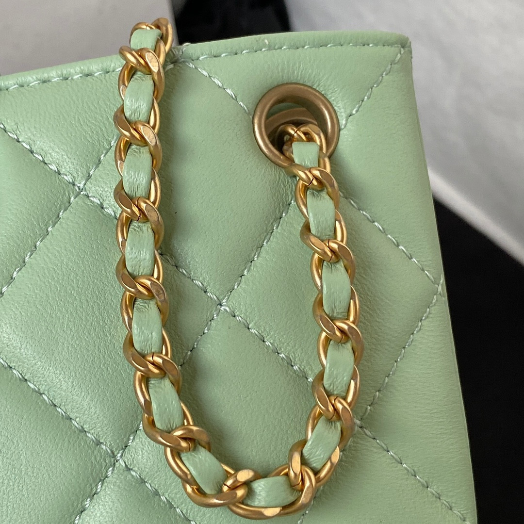 CHANEL BAGUETTE BAG LIGHT GREEN 4.5 × 9.4 × 1.8 in