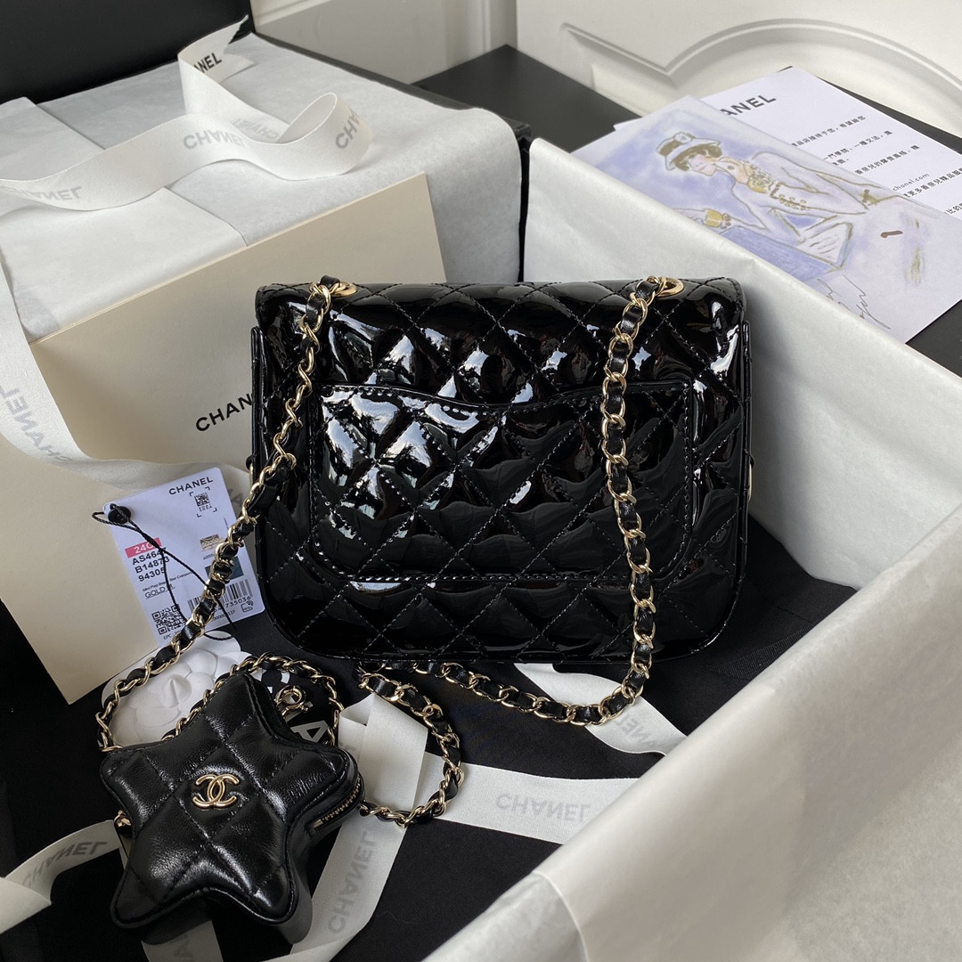 CHANEL MINI FLAP BAG & STAR COIN PURSE BLACK  5.9 × 7.8 × 2.5 in