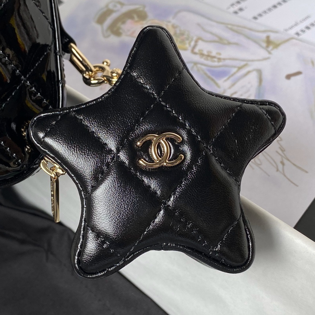 CHANEL MINI FLAP BAG & STAR COIN PURSE BLACK  5.9 × 7.8 × 2.5 in