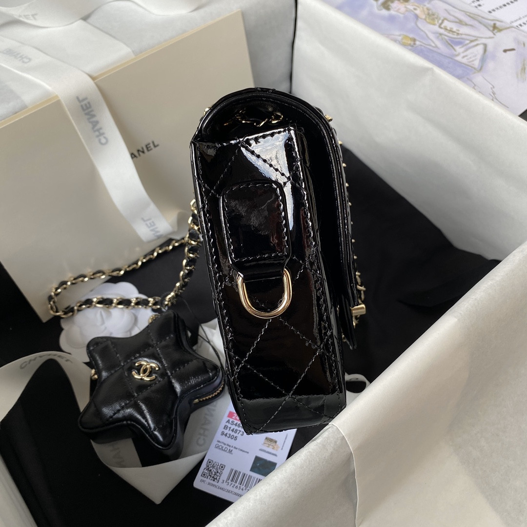 CHANEL MINI FLAP BAG & STAR COIN PURSE BLACK  5.9 × 7.8 × 2.5 in