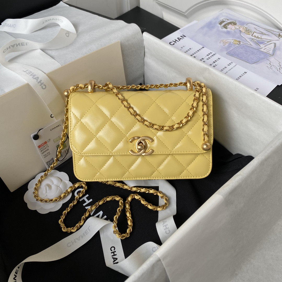 CHANEL MINI FLAP BAG yellow 12×19×8cm