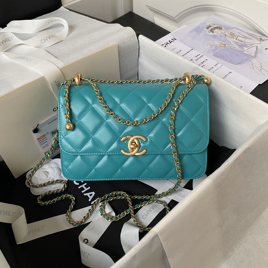 CHANEL FLAP BAG BLUE 22×14.5×8cm