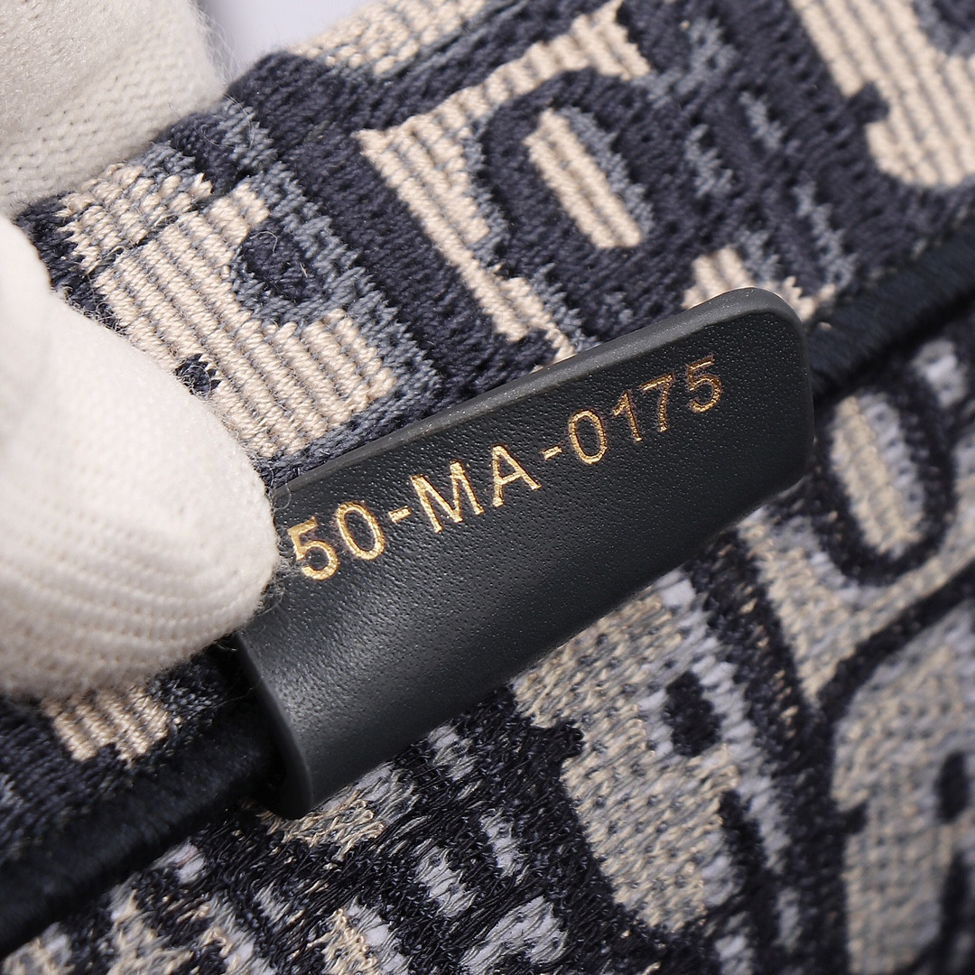 Medium Dior Book Tote  Ecru and Blue Dior Oblique Embroidery 14 x 11 x 6.5 inches