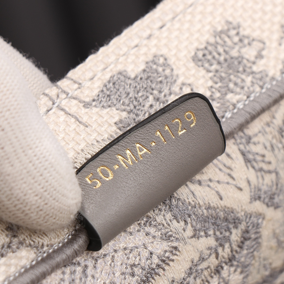 Medium Dior Book Tote Ecru and Gray Toile de Jouy Embroidery 14 x 11 x 6.5 inches