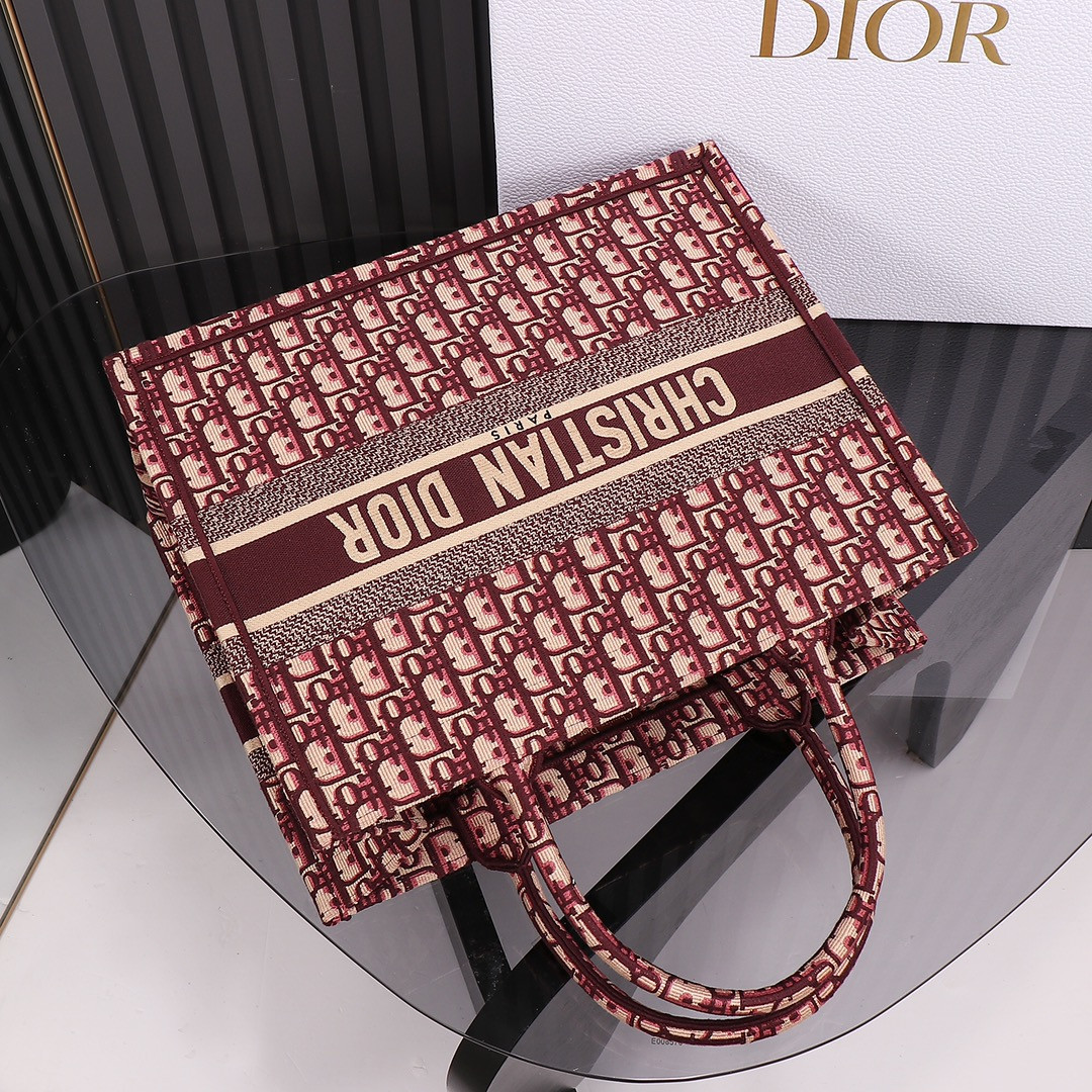 Medium Dior Book Tote Oblique Burgundy 14 x 11 x 6.5 inches