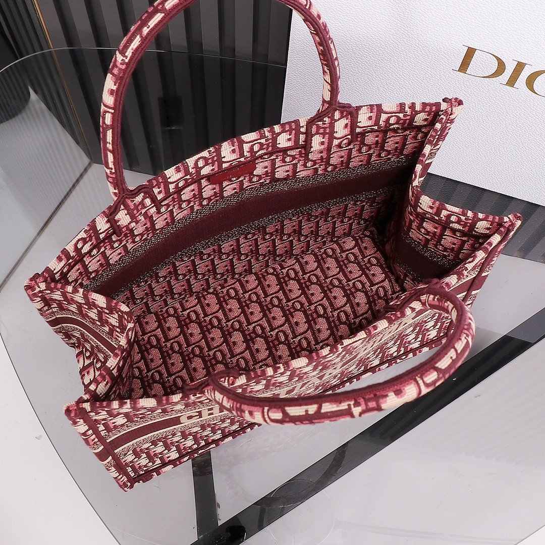 Medium Dior Book Tote Oblique Burgundy 14 x 11 x 6.5 inches