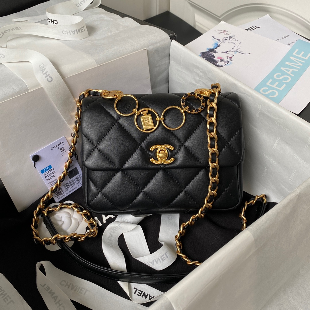 CHANEL MINI FLAP BAG BLACK 5.3 × 6.6 × 3.1 in