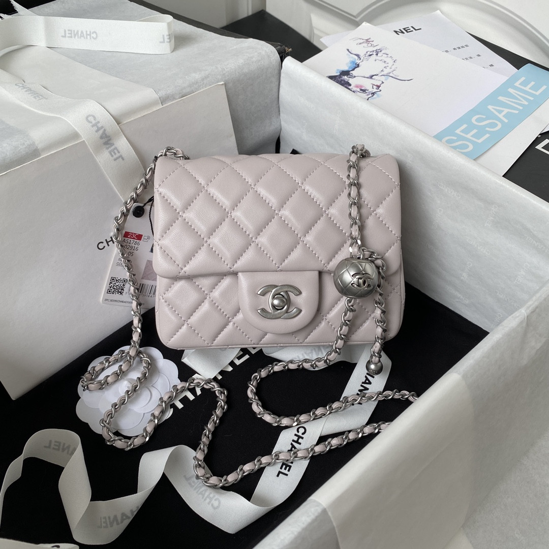 CHANEL MINI FLAP BAG SHINY CALFSKIN & SILVER-Tone METAL 5.3 × 6.6 × 3.1 in