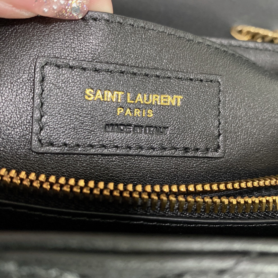 YSL LOULOU SMALL IN QUILTED LEATHER BLACK GOLD 9 X 6.1 X 3.3 INCHES