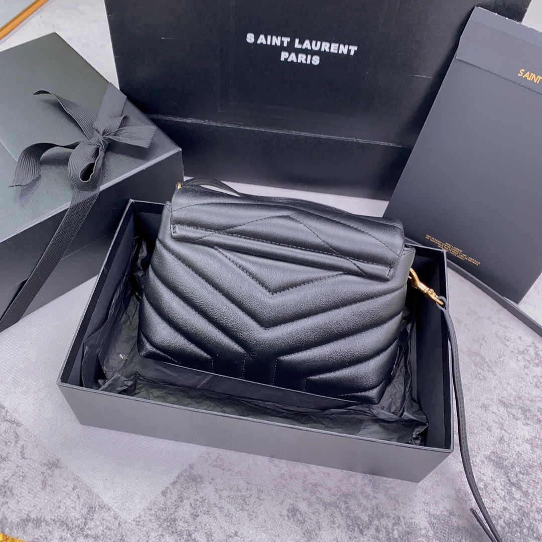 YSL TOY LOULOU IN QUILTED LEATHER BLACK 7.9 X 5.5 X 3 INCHES