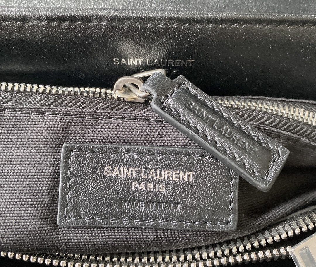 YSL LOULOU MEDIUM IN QUILTED LEATHER BLACK Silver 12.5 X 8.6 X 3.5 INCHES