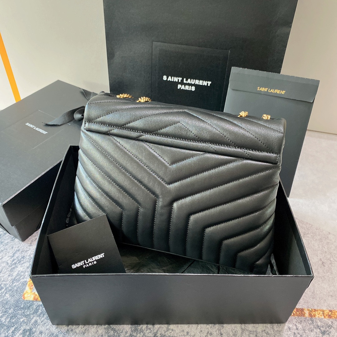 YSL LOULOU MEDIUM IN QUILTED LEATHER BLACK 12.5 X 8.6 X 3.5 INCHES