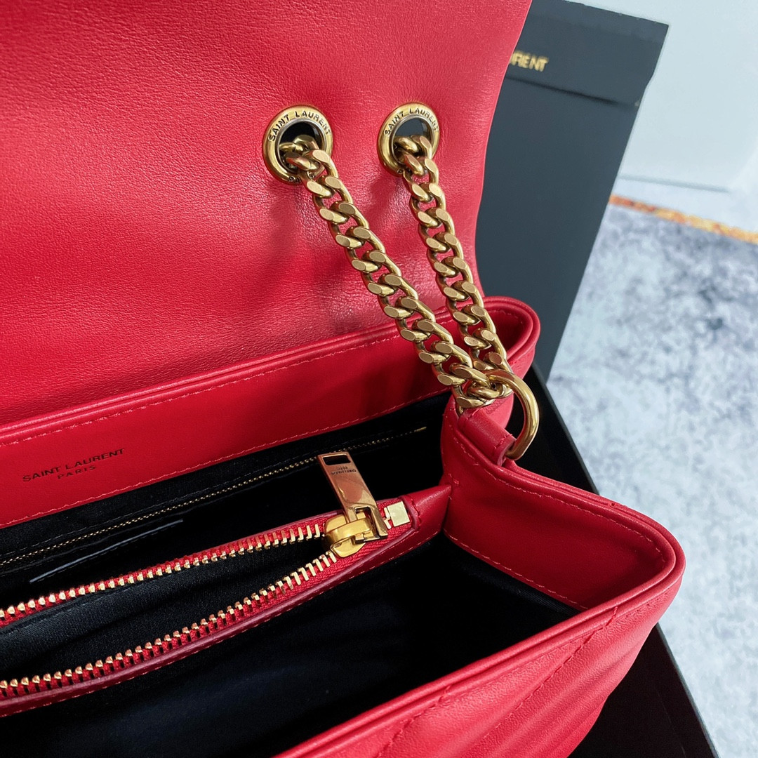 YSL LOULOU MEDIUM IN QUILTED LEATHER RED 12.5 X 8.6 X 3.5 INCHES