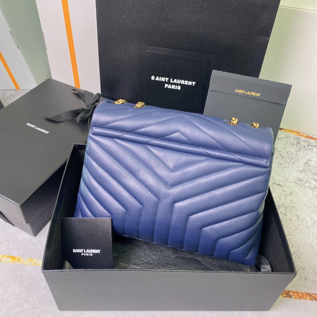 YSL LOULOU MEDIUM IN QUILTED LEATHER PURPLE 12.5 X 8.6 X 3.5 INCHES