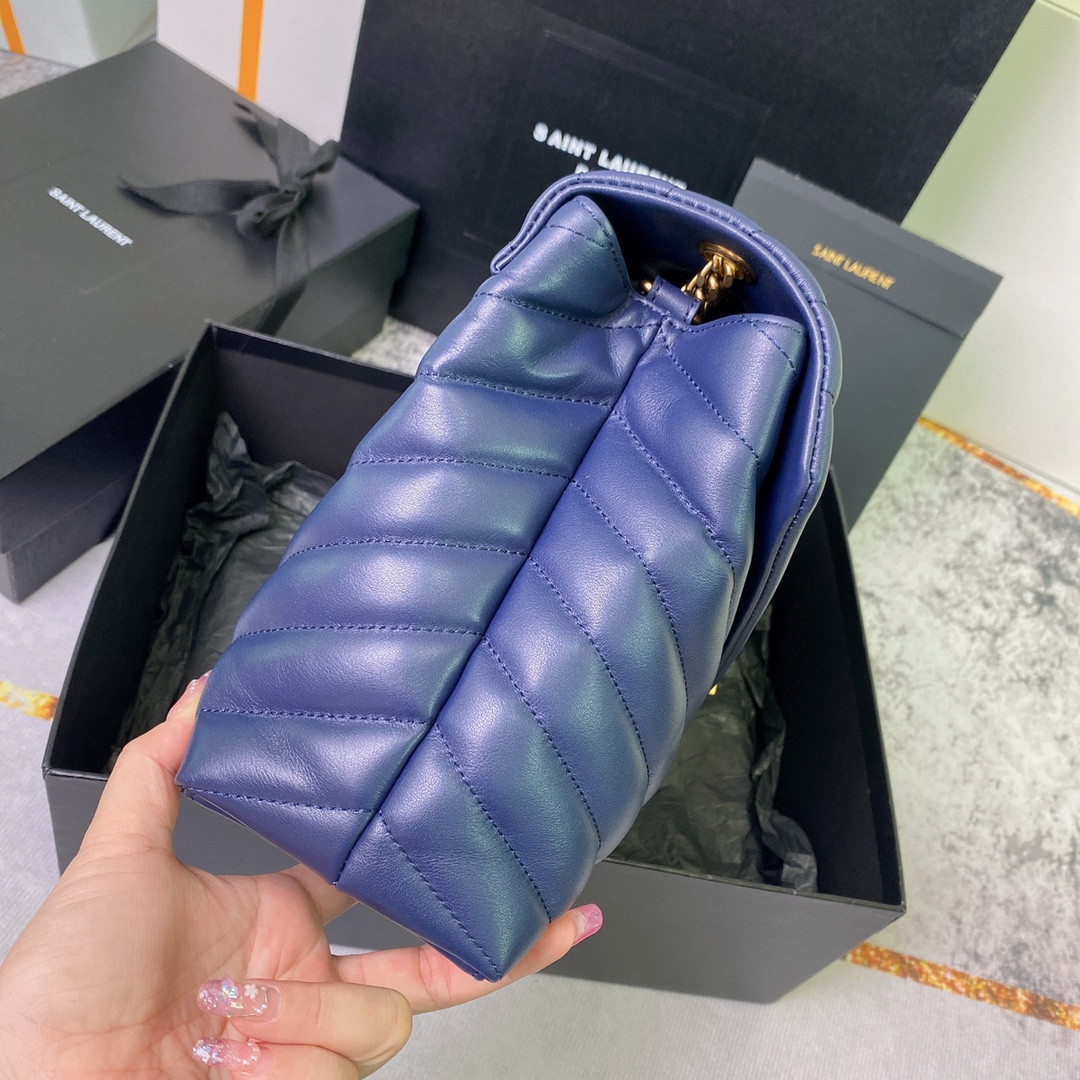YSL LOULOU MEDIUM IN QUILTED LEATHER PURPLE 12.5 X 8.6 X 3.5 INCHES