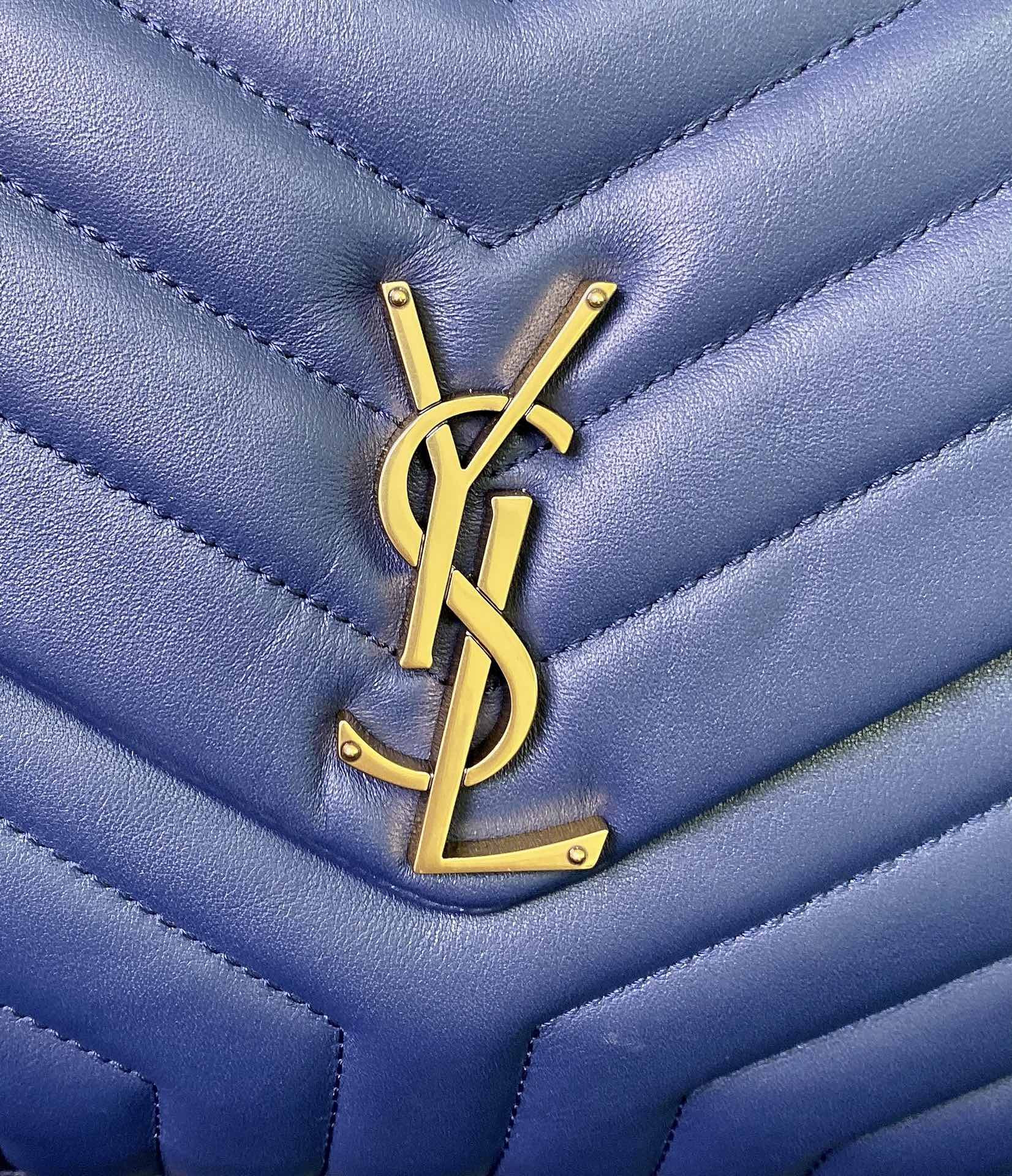 YSL LOULOU MEDIUM IN QUILTED LEATHER PURPLE 12.5 X 8.6 X 3.5 INCHES
