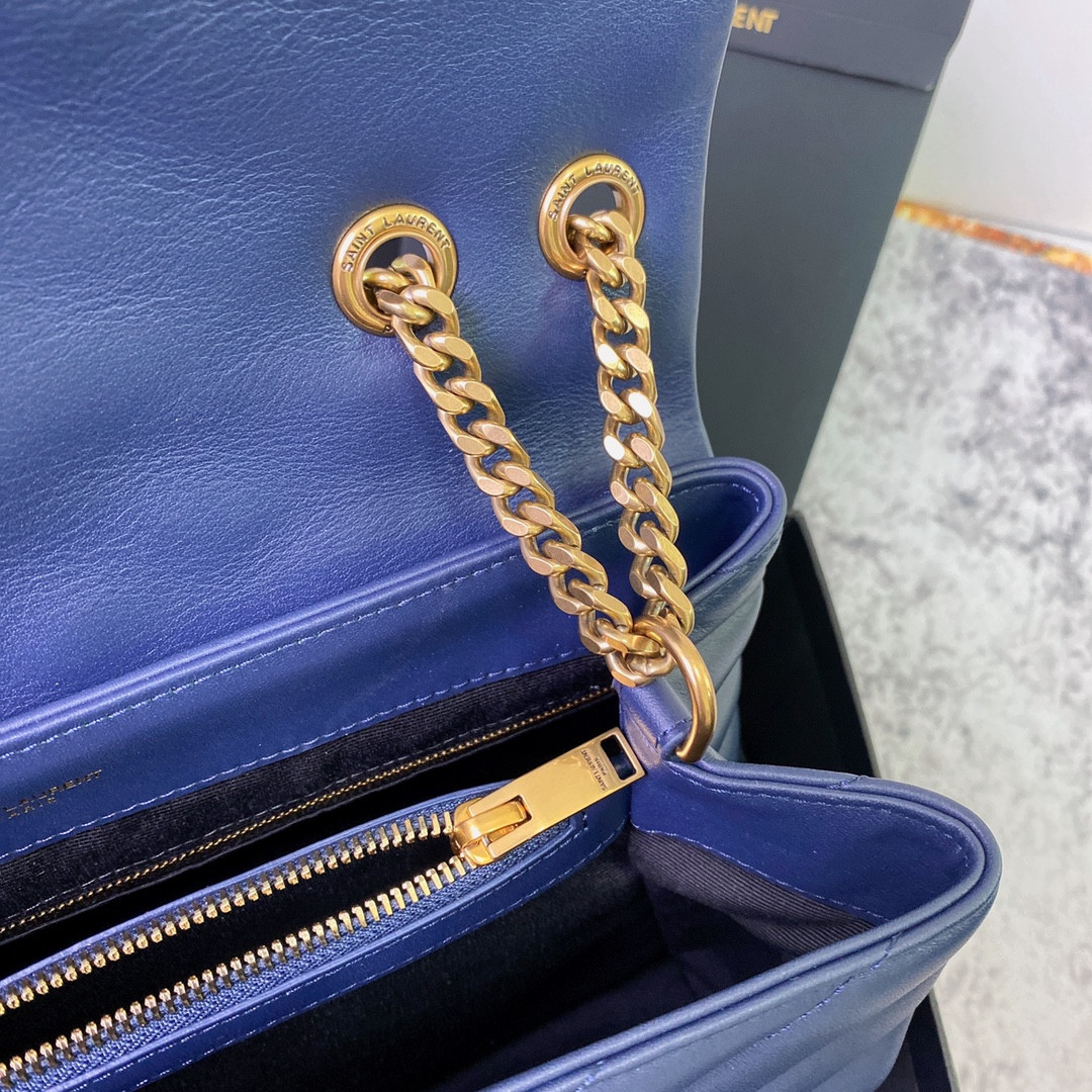 YSL LOULOU MEDIUM IN QUILTED LEATHER PURPLE 12.5 X 8.6 X 3.5 INCHES