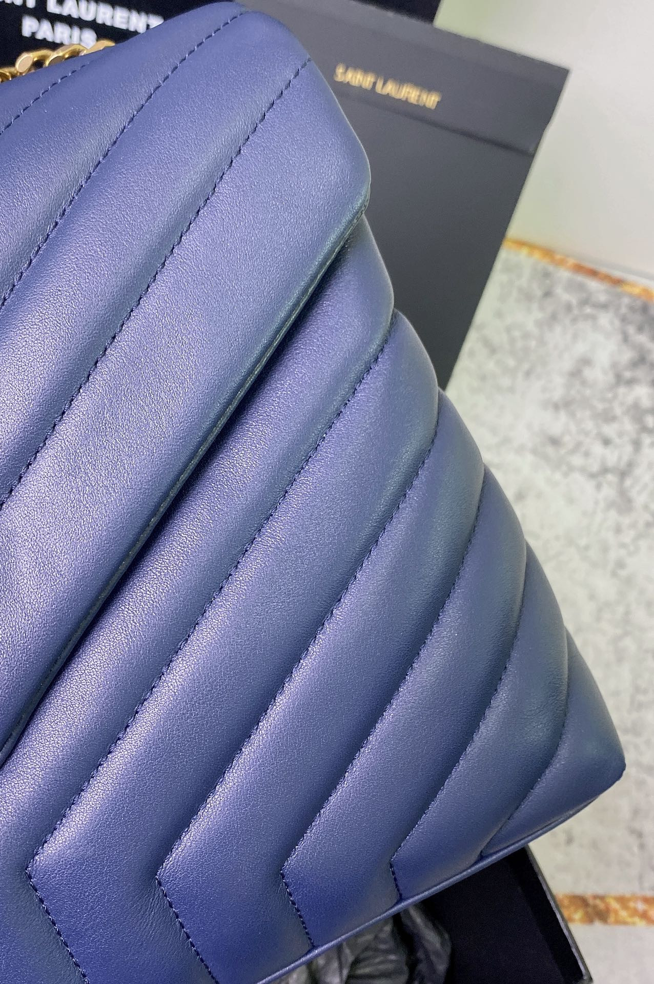 YSL LOULOU MEDIUM IN QUILTED LEATHER PURPLE 12.5 X 8.6 X 3.5 INCHES