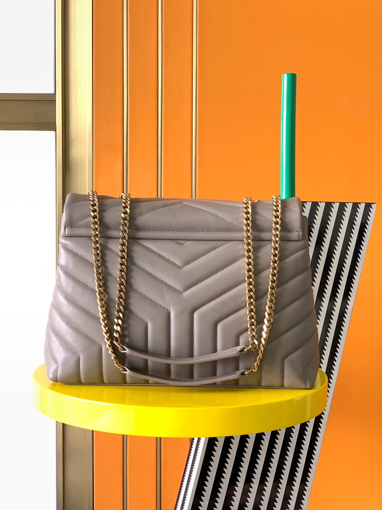 YSL LOULOU MEDIUM IN QUILTED LEATHER GRAY 12.5 X 8.6 X 3.5 INCHES