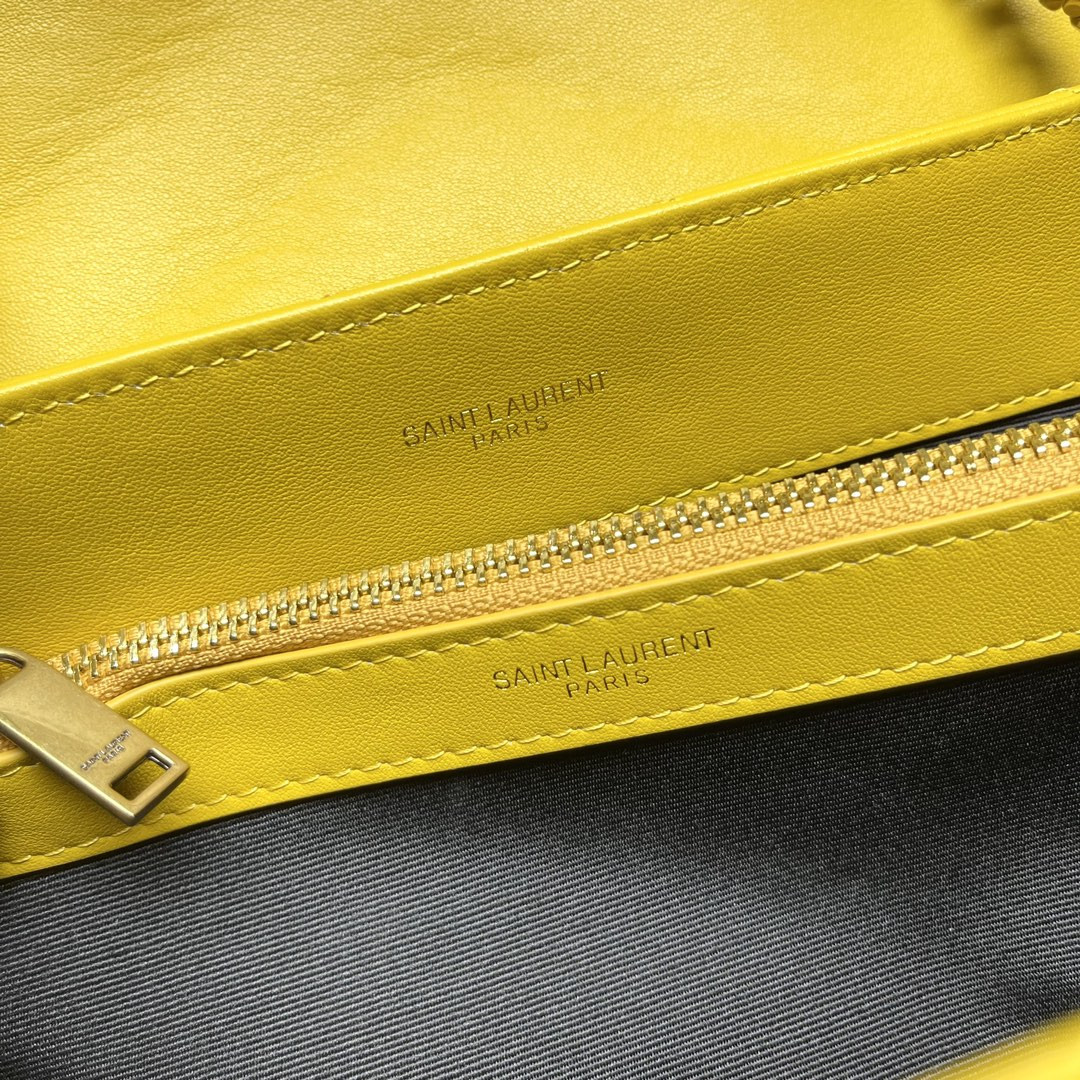 YSL LOULOU MEDIUM IN QUILTED LEATHER YELLOW 12.5 X 8.6 X 3.5 INCHES