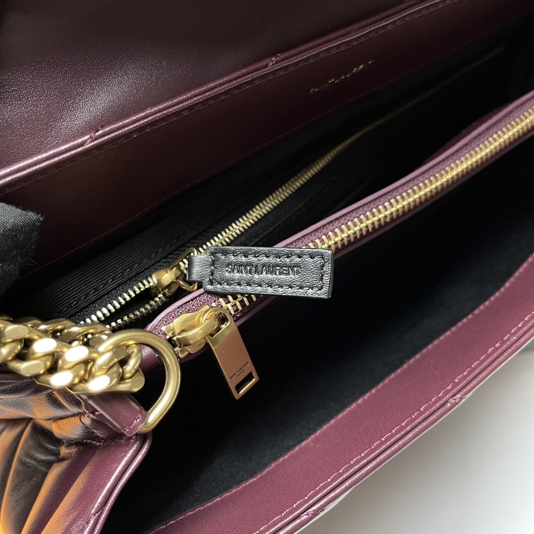 YSL LOULOU MEDIUM IN QUILTED LEATHER DARK RED 12.5 X 8.6 X 3.5 INCHES