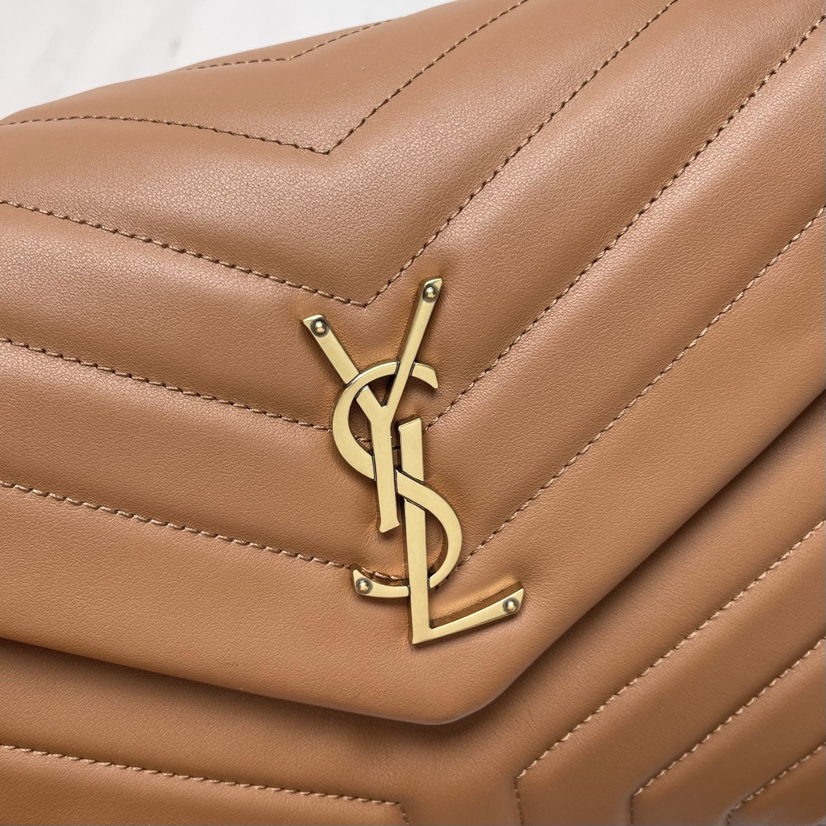 YSL LOULOU MEDIUM IN QUILTED LEATHER BROWN 12.5 X 8.6 X 3.5 INCHES