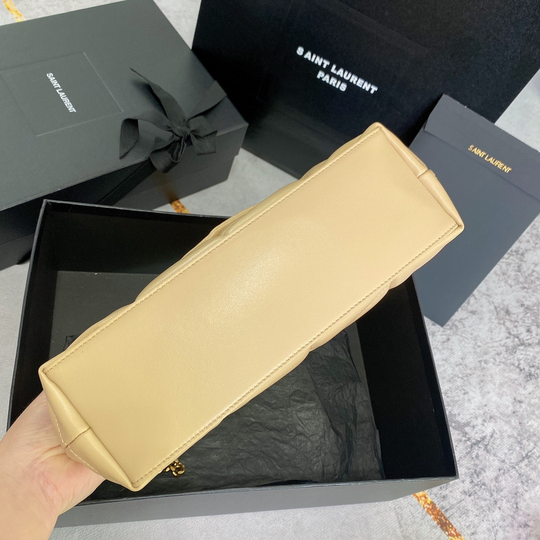 YSL PUFFER SMALL IN NAPPA LEATHER BEIGE 11.4 X 6.6 X 4.3 INCHES