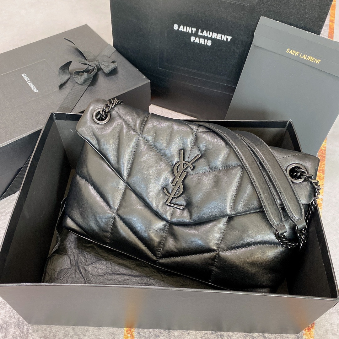 YSL PUFFER SMALL IN NAPPA LEATHER ALL BLACK 11.4 X 6.6 X 4.3 INCHES
