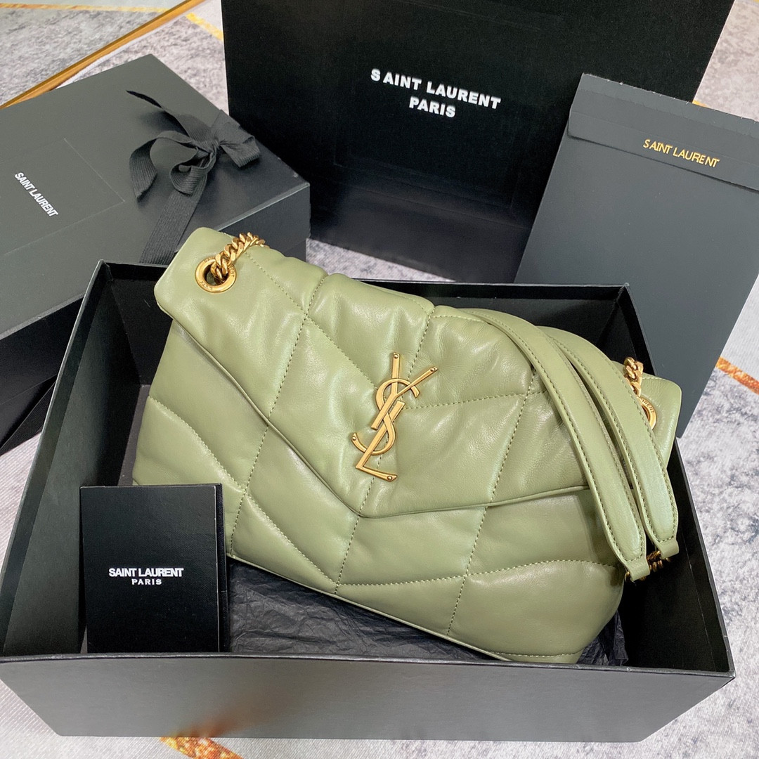 YSL PUFFER SMALL IN NAPPA LEATHER GREEN 11.4 X 6.6 X 4.3 INCHES