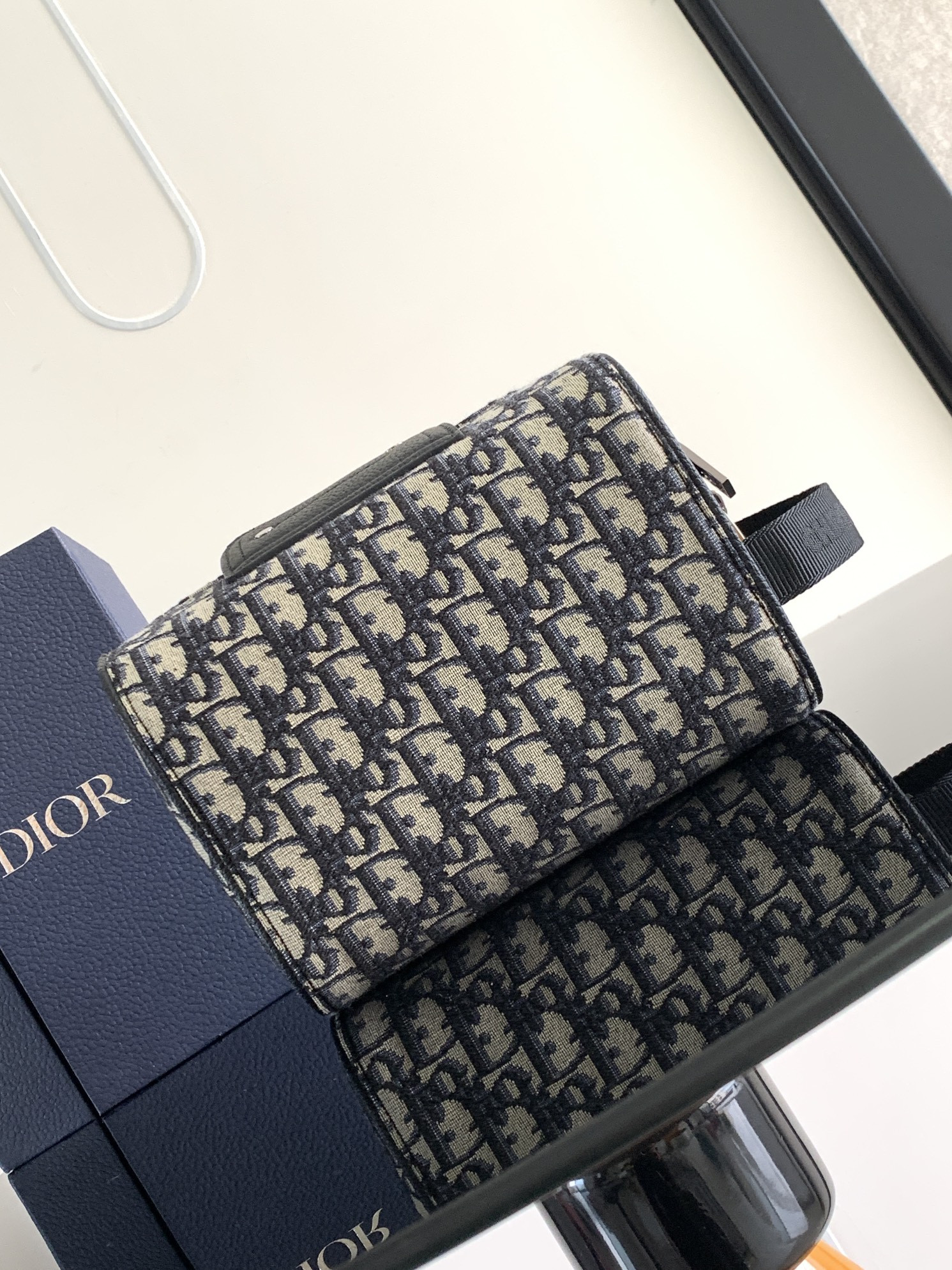 Dior Lingot Toiletry Bag Beige and Black Dior Oblique Jacquard 8.5 x 5 x 4 inches