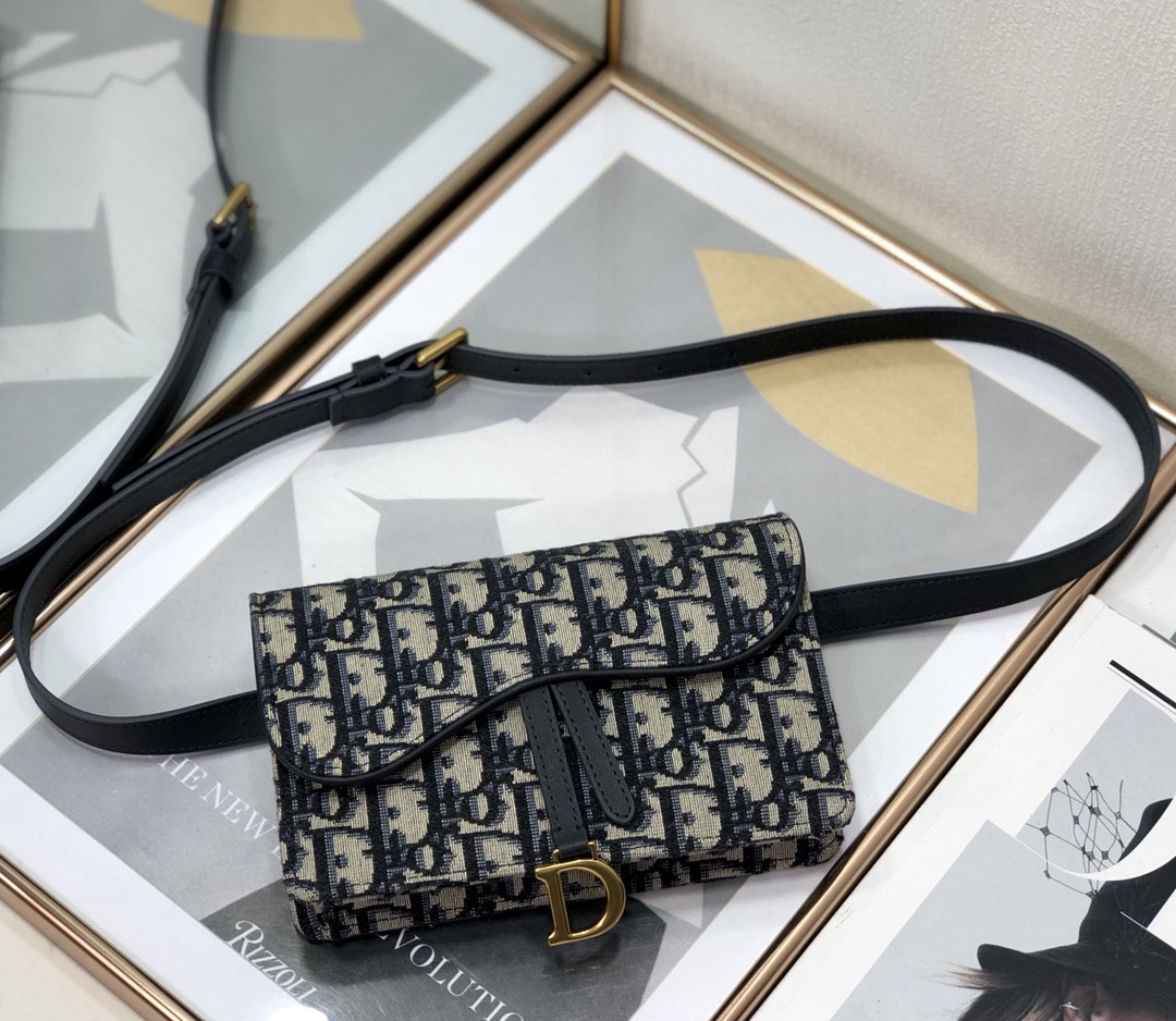 DIOR Saddle Pouch Blue Dior Oblique Jacquard 6.5 x 4 x 1.5 inches